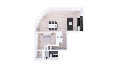 Floor plan for 1 bed, 1 bath, 870 sqft